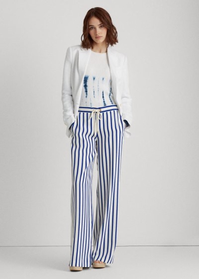 Pantalones Ralph Lauren Mujer Azules / Creme - Striped Satin Wide-Leg - CYQVZ0917